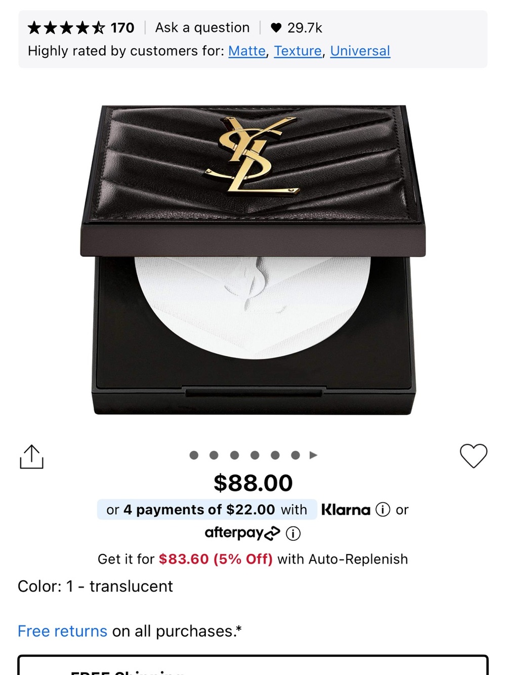 Yves Saint Laurent Compact Setting Powder Case in Black with Gold Logo